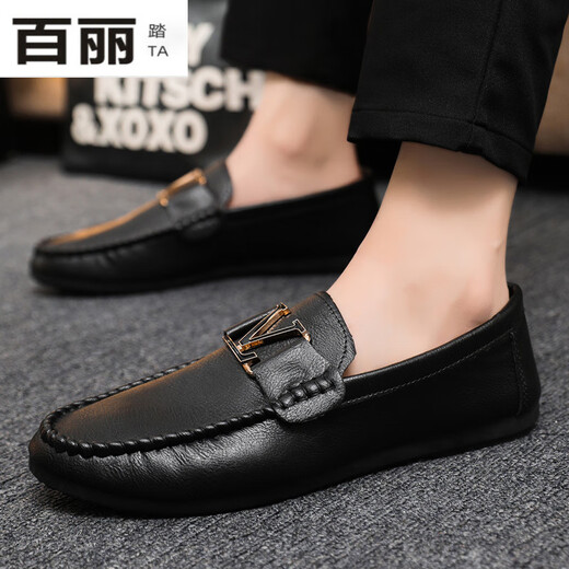 Belle Schuhe für Männer, lef doudou Lederschuhe, formelle handgefertigte Sportsschuhe britische Herrenschuhe Neue Leichtgewichte Business YL-D829 Black 39