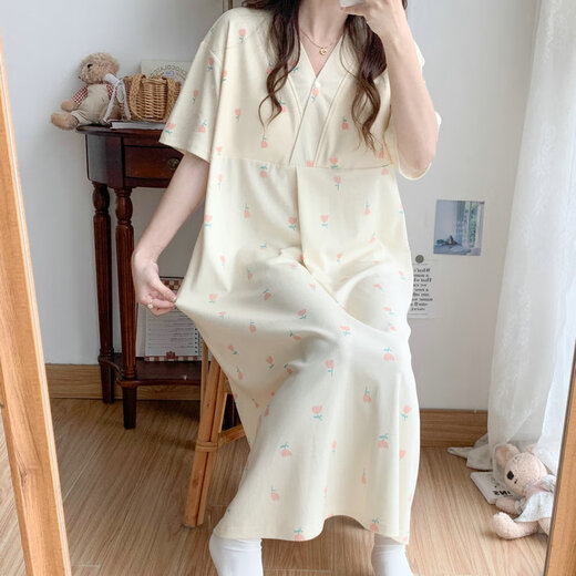 草景家夏季短袖孕妇睡裙带胸垫孕期睡衣2025新款医院进产房可外穿哺乳裙 QSY16803短袖裙子 4XL码 建议体重180-200斤左右