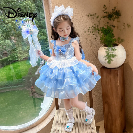 迪士尼（Disney）女童连衣裙夏季2025新款洋气小女孩高端礼服爱莎公主裙洛丽塔裙子 【蓝色裙子】JSGY6625爱莎连衣裙 100 cm 建议身高95左右