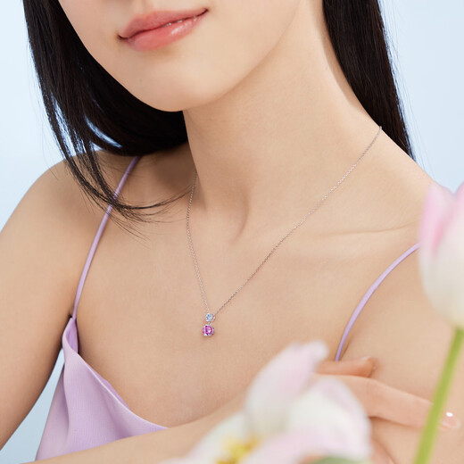 Lukfook Jewelry Platinum 950 Sapphire Aquamarine Small Cherry Platinum Necklace Total weight approximately 3.68 grams