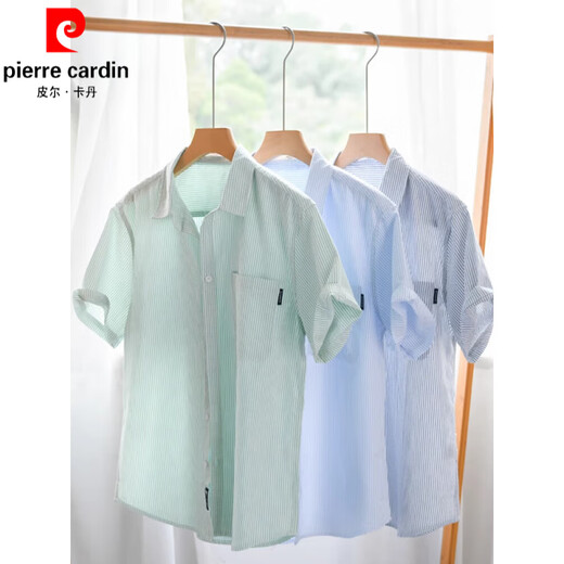 Camisa de manga corta a rayas de hombres de Pierre Cardin Camisa de algodón versátil de algodón versátil de algodón de algodón de algodón 9721 2xl 150jin de White White.