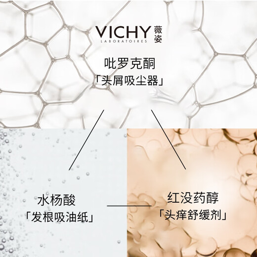 VICHY Shampoo Set Oil Control, Anti-Dandruff, Soothing Scalp Green Label 390ml + Pink Label 200ml Shampoo for Men and Women
