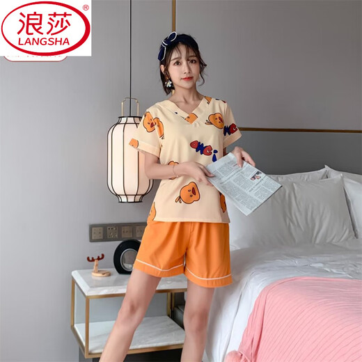 浪莎（LangSha）2025新款睡衣女夏季冰丝短袖薄款休闲韩版卡通甜美两件套可爱 826#绿条小黄鸭 XL 【115-130斤】
