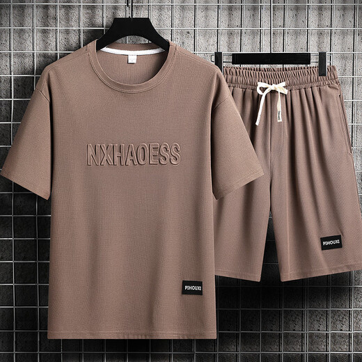 
Lokochi casual sports suit men's summer fashion brand ice silk T-shirt thin shorts large size short sleeves handsome paired with two-piece suit - TZ829 black [top + pants] M Recommended 90-110Jin [Jin equals 0.5 kg]