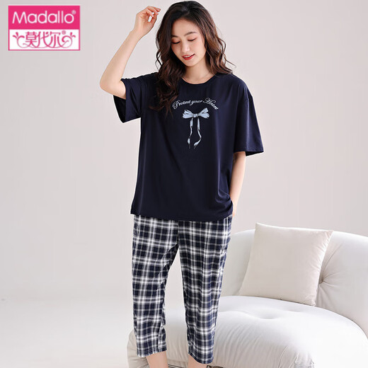莫代尔棉凉感睡衣女士夏季短袖七分裤中青年加肥加大码家居服 DL7029莫代尔 M 建议80-95斤