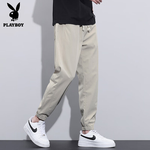 Playboy (Playboy) Ice Silk mince pantalon 2025 Été Nouveau-style Body Body Pantal Harem Pantalon Sports Loose Sleeper Pantalon Light Khaki M [Taille 27/28]