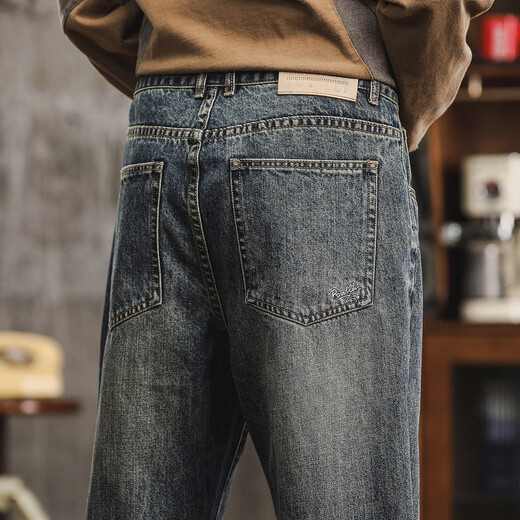 Sammlung legendärer Jeans für Cougars, Primärfarbe neun-Punkte-Jeans, losen Kegel-Cace-Hose von Herren, Denim Blue 12342 32