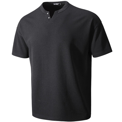 
MUSCLEDOG Muscle Dog Fitness Short Sleeve Men's Summer New Products Loose Casual Henry Shirt Training Suit Sports T-Shirt Black 3XL