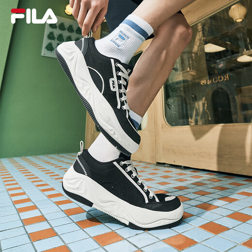 FILA 斐乐官方男鞋COOKIES复古帆布鞋2025夏新款曲奇鞋时尚休闲鞋 黑/奶白-BG 39