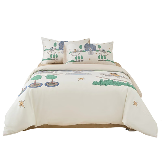 YEEHOO children's bed four-piece set pure cotton Class A 60-count cartoon cotton quilt cover student dormitory three-piece set pure cotton 60-count amusement town 2.0 meter bed sheet type quilt cover 220*240cm