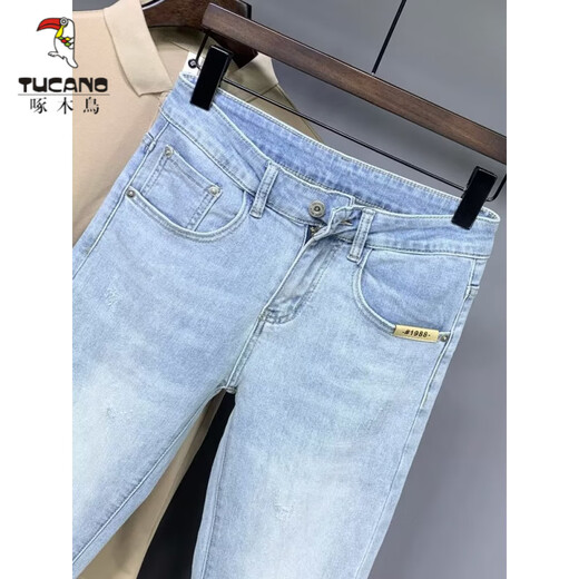 
Woodpecker (TUCANO) nine-point jeans men's summer thin 2025 Korean version versatile light blue stretch versatile slim fit pants new product 9922 dark blue 28