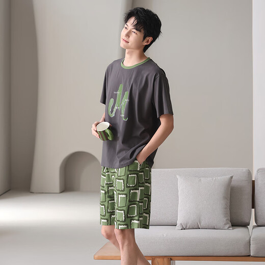 Langsha pareja pijamas un hombre y una mujer model delgado de manga corta modal simple casual e informal exterior afuera con almohadilla de cofre ropa de casa 6630 m mujeres + hombres xl
