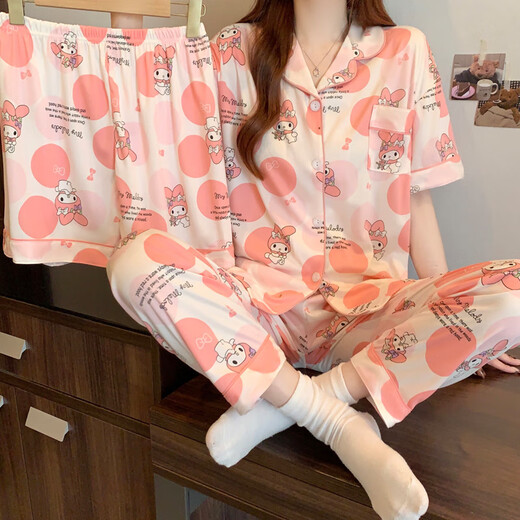 Ziweiqi niedliche Buntstift Shin-Shiba-Pyjamas Frauen dreiköpfige Spring-Strickjacken kurzärmelige Hose Kleidungsanzug Großhandel 14124 170 m Vorschläge 80-95