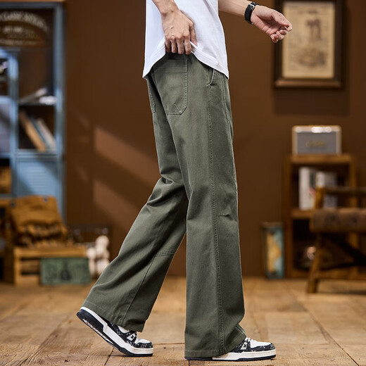 森马（Semir）春秋拼接工装休闲裤男士宽松微喇纯棉运动长裤子港风直筒裤 9871-卡其色 常规 M