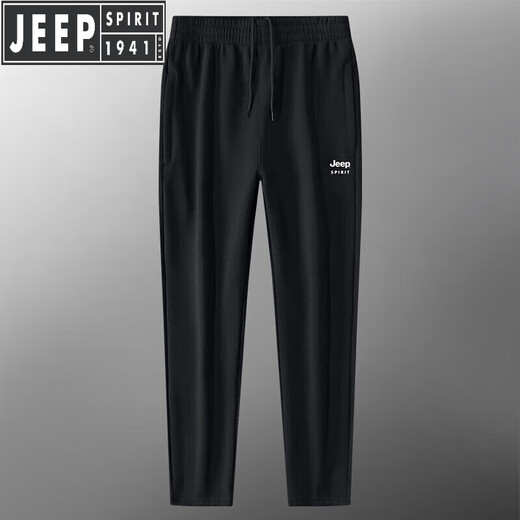 JEEP SPIRIT吉普纯棉运动裤男夏季薄款大码宽松男裤中老年爸爸休闲裤子春秋季 7027直筒黑色 2XL