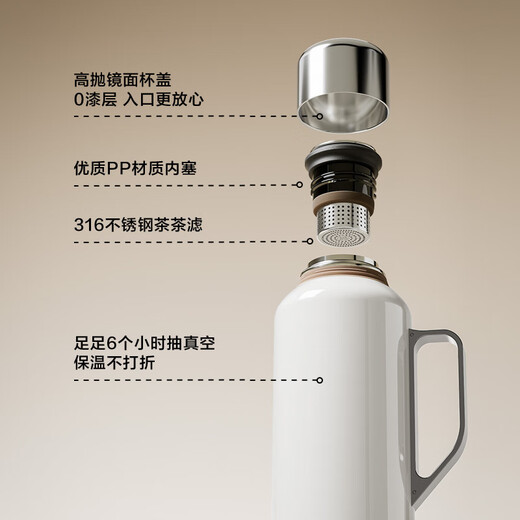 Made in Tokyo, teapot, time brewing tea set, stuffy tea boiling water teapot, health thermos, 316 stainless steel pearl white 1L