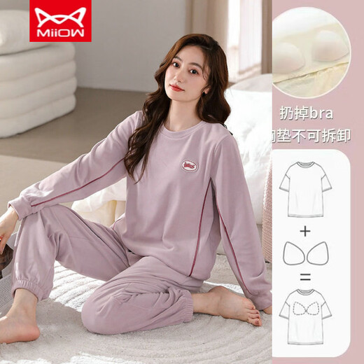 Catman Miiow Pyjamas mit Brustpads reines Baumwollwesen Pyjamas Frühling und Herbst, langärmelte reine Baumwolle können außerhalb von Heimbekleidungsset 9230 (brustfreies Baumwollpolster) M [vorgeschlagen 80-105jin [Jin gleich 0,5 kg]] abgenutzt werden.
