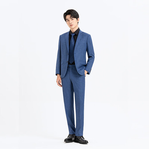 Langdeng sheep wool + mulberry silk striped suit suit men's business formal suit two-piece wedding dress blue two-piece suit trousers size 29-40 50 B180/100B (please note the trousers size)