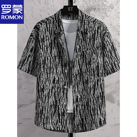 Рубашка Romon Retro Floral с короткими рукавами для мужчин ледяной шелк летний корейский стиль свободный и красивый парикмахерский парикмахер на половине рукава.