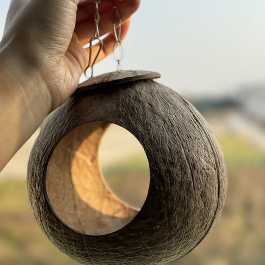 Runhuanian Coconut Shell Bird Nest Tiger Skin Peony Parrot Pet Bird Nest Warm Breeding Nest Bird Toy Supplies Pearl Bird Polished Hanging Chain Model Extra Large (Suitable for 2 Peonies/2 Tiger Skins)