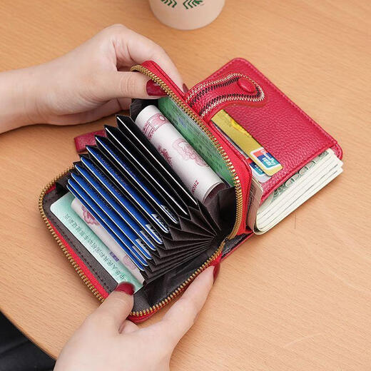 Calculat/Keen Card Bag Damen Exquisites Zertifikat Aufbewahrung Tasche Echtes weiches Leder High-End-Brieftasche integrierter Mode und dünner Trend charmant rot