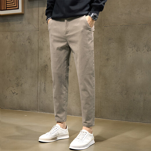 
Woodpecker casual pants for men 2025 new summer business nine-point straight stretch slim fit versatile trousers 1502 khaki + 1502 brown 28