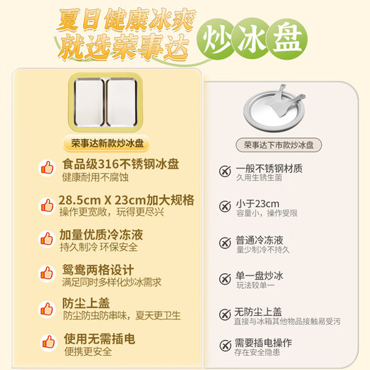 荣事达（Royalstar）炒酸奶机炒冰机冰淇淋机雪糕机小型免插电儿童diy制冰神器316不锈钢CB07A(鸳鸯）双盘防尘防串味