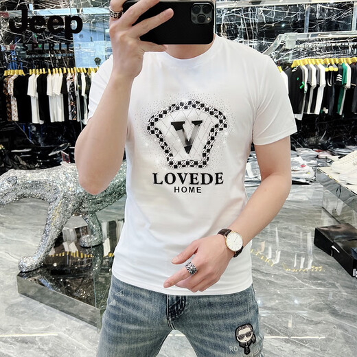 
JEEP SPIRIT Jeep Summer Men's T-shirt Short-sleeved Mercerized Cotton Slim Round Neck Half-sleeved Top New Hot Diamond European T-shirt White [723-Godlas Lafayette] M [Suggested 100-118Jin [Jin equals 0.5 kg]]