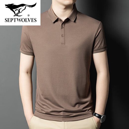 Siete Lobos Flaghship Oficial de mediana edad Camiseta transpirable para hombres Polo Camiseta informal de manga corta Color sólido Dad KL-13565 Blue oscuro M 48/170