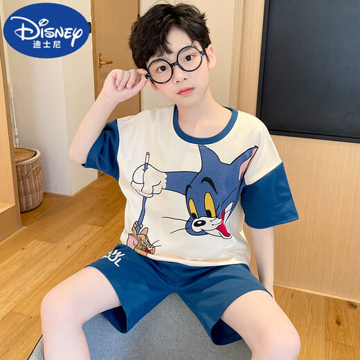 迪士尼（Disney）男童睡衣儿童夏季薄款纯棉短袖套装中大童12岁男孩洋气夏天家居服 693【棉】 110 8码 建议90-100厘米  体重25