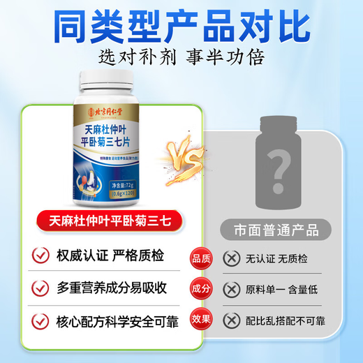 北京同仁堂天麻杜仲叶平卧菊三七片120片 天麻三七通络片药房直发中老年人 2瓶*120片