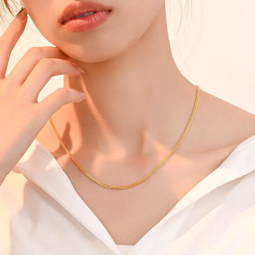 KZD Old Phoenix 999 Chopin chain sterling silver gold gold-plated necklace women's chain 18k gold clavicle chain color silver chain element gold color 1.5mm thick 50cm elder Fengxiang same style