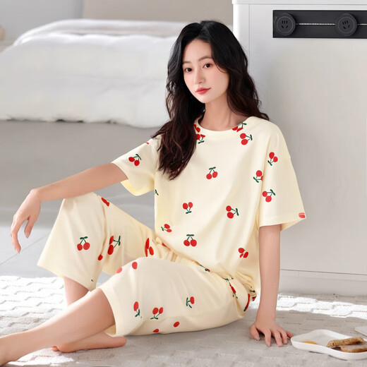 莫代尔睡衣女夏季2025年新款短袖七分裤套装夏天中年妈妈宽松女士家居服 短袖七分裤-679 M 建议80-100斤