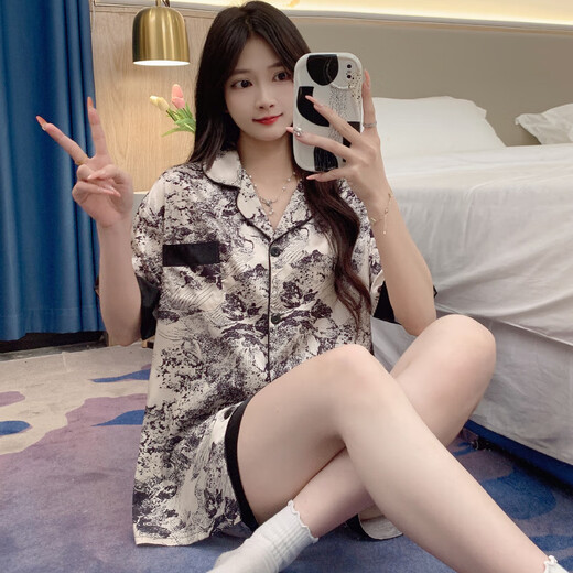 FHHUABD韩系感冰丝春夏季薄款睡衣女爱心开衫可外穿家居服女套装批发 LW-9214# 2XL 【建议130-145斤】