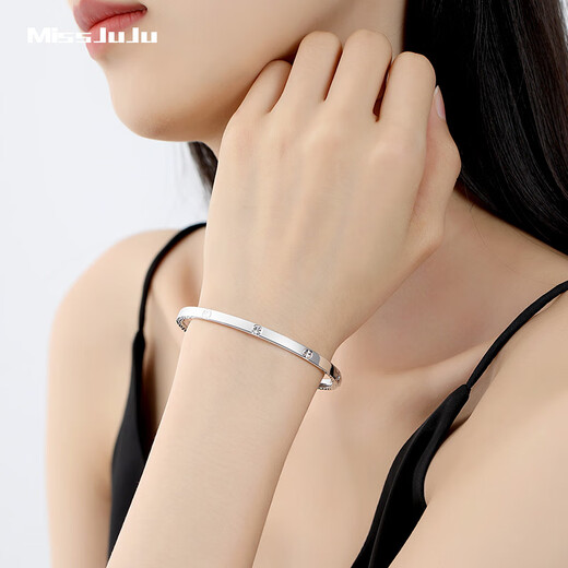 Miss JuJu pt950 platinum bracelet for women, shiny plain ring, glossy oval chaise bracelet, inner diameter 58mm, weight 14.44 grams, width about 4.0mm