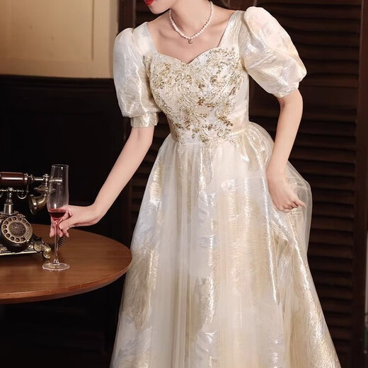 
Yinlan Color Evening Dress for Women 2025 New Small Birthday Banquet Engagement Dress Light Luxury Niche Vocal Art Exam Host Model 1 Picture Color M