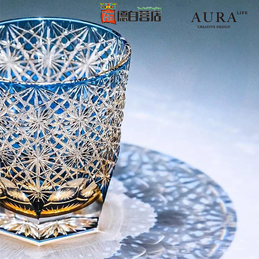 Quality Edo Kiriko crystal cup AURA aposS blue daisy crystal glass high-end handmade small blue daisy classic gift box