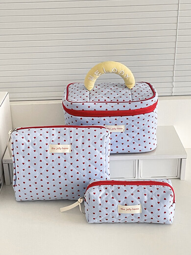 Cross-border milk blue love cosmetic bag 2025 new high-looking ins storage bag portable large capacity toiletry bag milk blue love-cosmetic bag