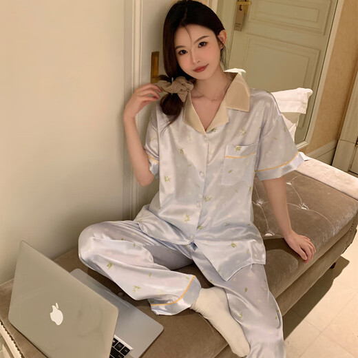 Pajama de seda de hielo modal para mujeres en el verano delgada delgada de seda de seda de seda fría de altura corta Estilo Ins Ropa para el hogar de seda de seda de alto valor FY-3937 [pantalones cortos de manga corta] L [recomendado 100-120 Jin [Jin equivale a 0.5 kg]]