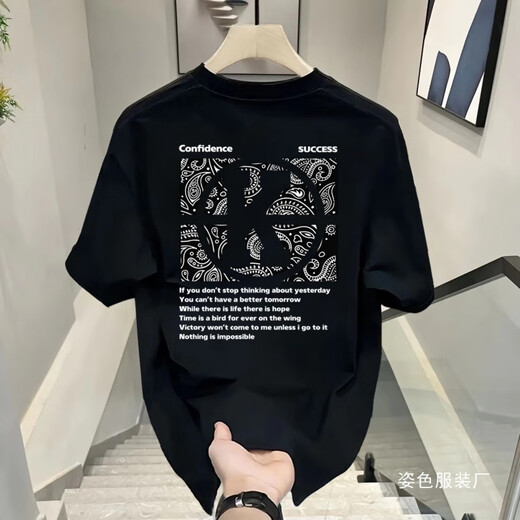 京濮飞男士短袖T恤夏季修身棉白色百搭上衣 V753黑色【280G重磅棉】 S