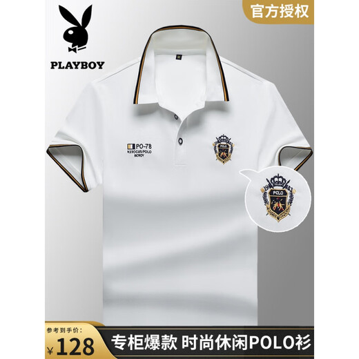 
Playboy light luxury pure cotton short-sleeved T-shirt for men in summer new embroidered lapel POLO shirt men's breathable half-sleeved top 25-blue-short L 17084A Recommended 120-140Jin [Jin equals 0.5 kg]