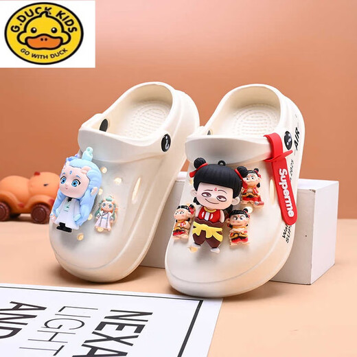 G.Duckkids Детская дырочка обувь Nezha Slippers Новый летний стиль не скользящий мягкая подошва для пляжей мультфильм детские сандалии на открытом воздухе бежевый размер 30 размер -31