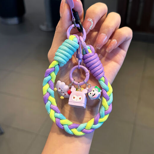 Youmipa cute ins mobile phone lanyard short hand-held woven wrist pendant durable cartoon hanging chain strong mobile phone chain black kulomi + woven bracelet black and white grid black card strip small black rope