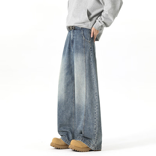 Foss Phil American Scimitar Jeans Primavera y verano Lavado holgado de verano Pantalones de hojastro informales DJ-25002 Blue XL [recomendado 150Jin [Jin equivale a 0.5 kg] -170Jin [Jin equivale a 0.5 kg]]]