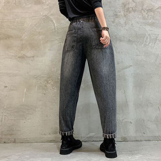 Xiadian Sutra Queen (SE.PSTP) Jeans für Frauen im Frühjahr und Herbst Lose Slim Casual Harem Hosen hohe Taille große Größe neun Punkte Hosen Karottenhose Dadhose 826# Denim Blue Neun-Punkte Hose Dünnstil L 115-130 Jin [Jin gleich 0,5 kg]