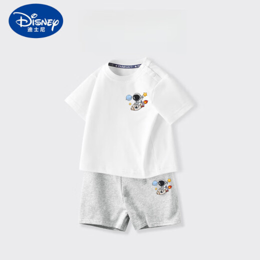 迪士尼（Disney）男童短袖套装宝宝a类纯棉上衣2025夏季小童宝宝运动短裤圆领上衣 AP12088X杏+I12088K藏青 80 cm