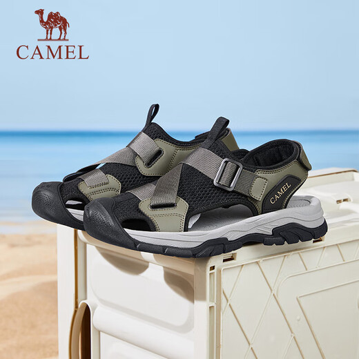 骆驼（CAMEL）户外休闲魔术贴包头洞洞沙滩运动凉鞋男 G14M076677 曙光绿/黑 42