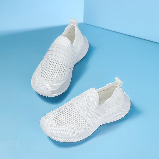 Chaussures en maille pour enfants Summer Breathable Hollow Single Net pour hommes et filles Chaussures de sport pour le printemps et l'automne Maisses de course pour enfants moyens pour les enfants Couverture 677 White [Single Net Hollow Summer Style] 34 [Longueur intérieure 22,0 cm]