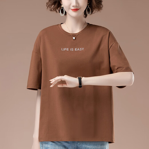 宾雍高质量加肥加大码夏季新款宽松刺绣短袖t恤女中年妈妈休闲棉质上 9896白色 L 100-115斤