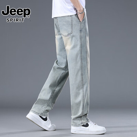 JEEP SPIRIT牛仔裤男夏季薄款2025新款松紧腰阔腿复古潮牌宽松直筒百搭长裤子 9909复古蓝 M 建议【90-110斤】